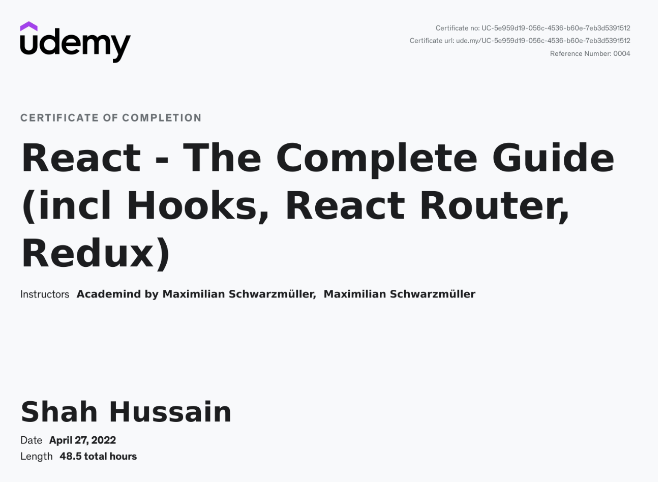 React Certificate